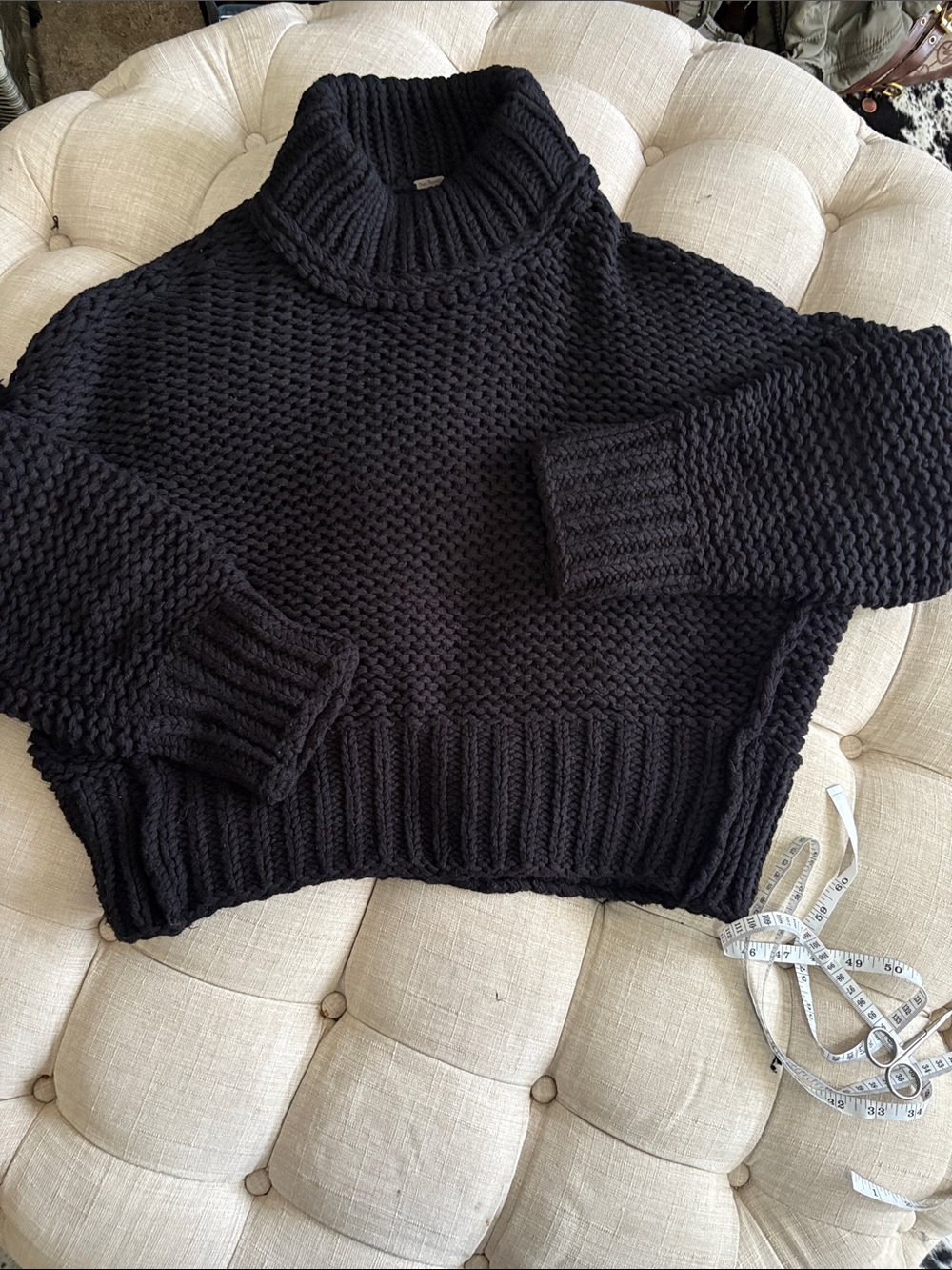 Free People Black Chunky Turtleneck Sweater